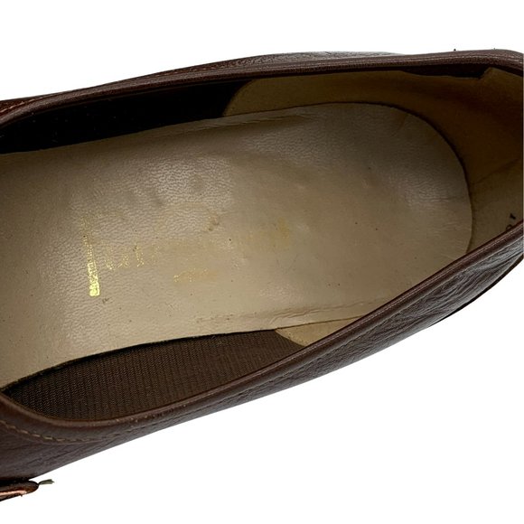 VINTAGE 60s-70s Brown Heeled Loafers with Wood Sole and Heel - Picture 8 of 10